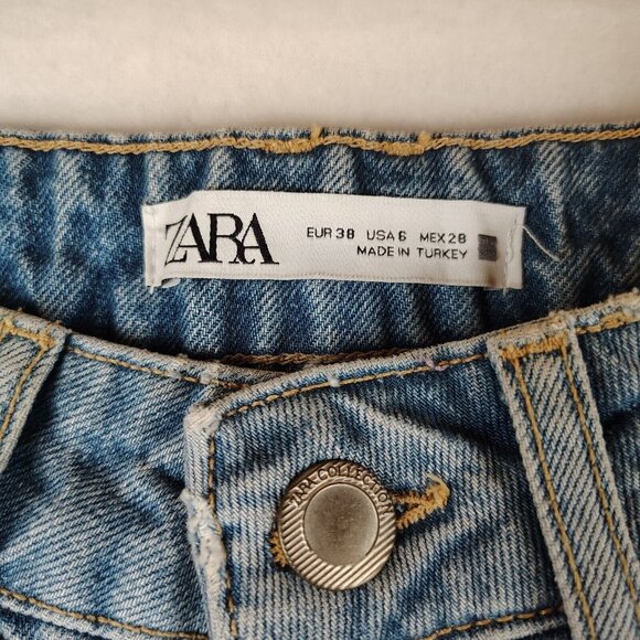 Zara Mom Jeans High-Rise Straight Distressed Ripped Sz 6 - Picture 6 of 12